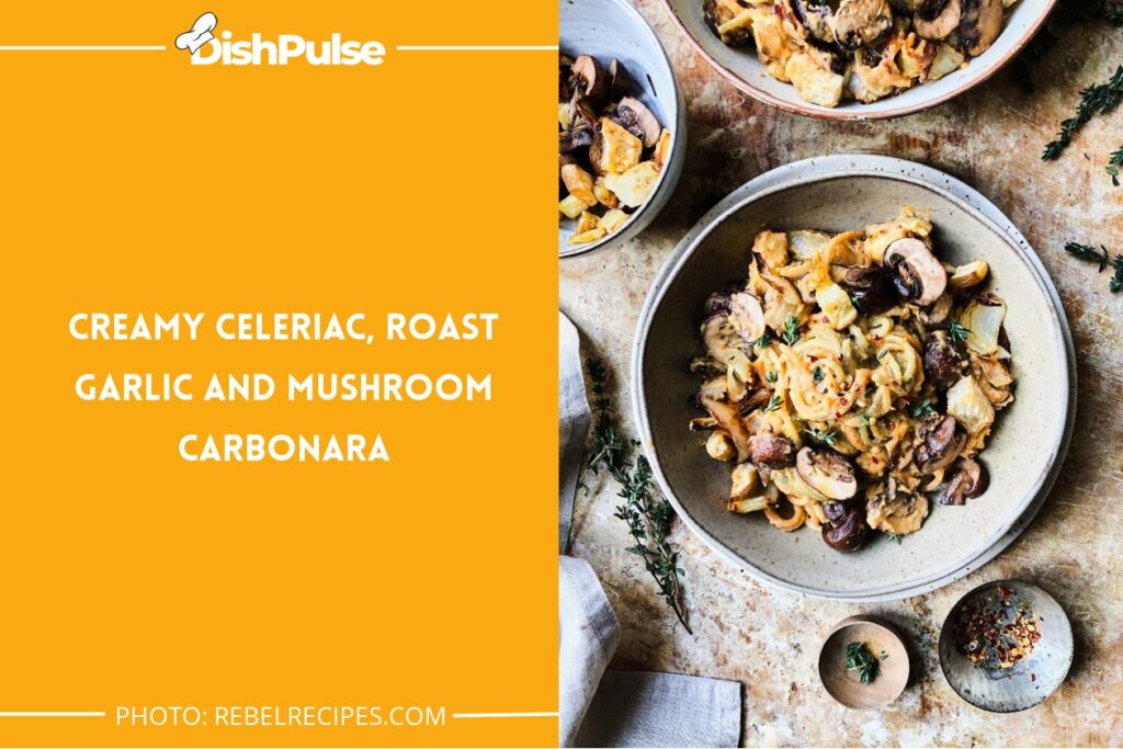 Creamy Celeriac, Roast Garlic, and Mushroom Carbonara