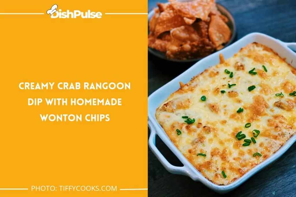 CREAMY Crab Rangoon Dip with Homemade Wonton Chips