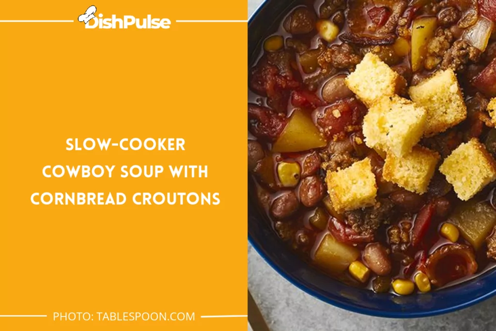 Slow-Cooker Cowboy Soup with Cornbread Croutons
