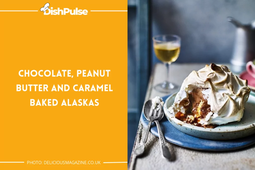 Chocolate, Peanut Butter, and Caramel Baked Alaskas